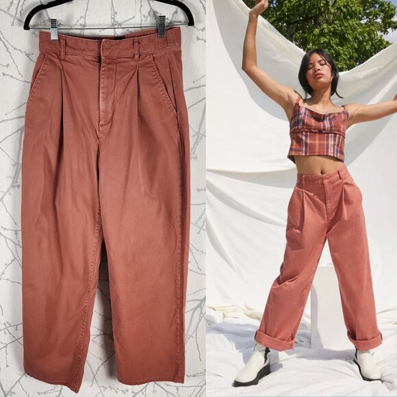 BDG Orange Cotton Stretch High Rise Pleated Mia Wide Leg Pants - Picture 1 of 6